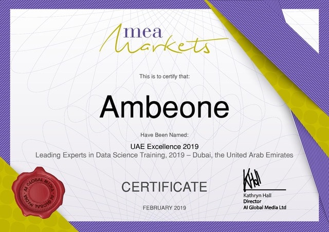 Ambeone recognized as Leading Data Science Trainers